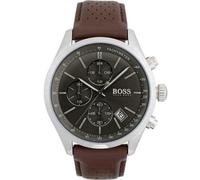 Genuine HUGO BOSS 1513476 Grand Prix Brown Leather Strap Grey Dial Mens Watch