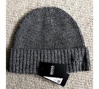 Genuine HUGO BOSS Graphite 100% Virgin Wool Cuff BEANIE Hat Toque 50455712 HB99