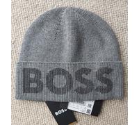 Genuine HUGO BOSS Grey 10% Wool Logo BEANIE Hat 50475939