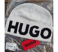Genuine HUGO BOSS Off White Black 50% Virgin Wool BEANIE Hat Toque 50485188