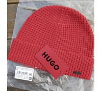 Genuine HUGO BOSS Red Wool Blend Knitted BEANIE Hat Waffle Toque Cap 50482640