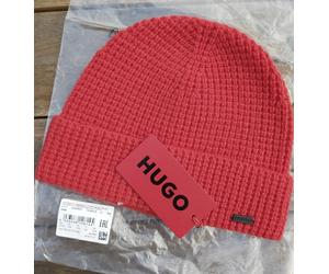 Genuine HUGO BOSS Red Wool Blend Knitted BEANIE Hat Waffle Toque Cap 50482640