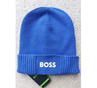Genuine HUGO BOSS Royal Blue 20% WOOL Rib Cuff White Logo BEANIE Hat 50477294