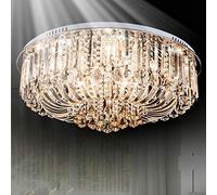 Genuine K9 Crystal 65cm Flush Ceiling Light Chandelier 3 Colours Round with Straight Crystal Strips + Remote (Champagne)