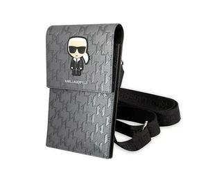 Genuine Karl Lagerfeld Monogram Smartphone Shoulder Bag with Card Slots Black