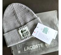 Genuine LACOSTE Grey Chine Patch BEANIE Wool Cuff Hat Toque France RB1783 Lac2