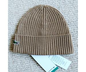 Genuine LACOSTE Light Brown 100% Wool BEANIE Hat Unisex RB0001 00 Z0W Lac2