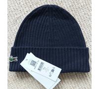 Genuine LACOSTE Navy Marine 100% Wool BEANIE Hat Unisex Tags RB0001 Laine Lac4