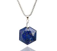 Genuine Lapis Lazuli Hexagram Star Necklace Healing Crystal Pendant, Adjustable Natural Gemstone Necklace Reiki Quartz Jewelry for Men Women