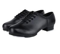 Genuine Leather Adult Tap Dance Shoes Men Women Kicked Shoes Sports Leather Soft Bottom High-Impact Aluminum Plate Black Shoe for Hip Hop(39)