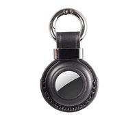 Genuine Leather Airtag Holder Suitable for Apple Airtag Keychain Leather, Secure Air Tag Holder with Stainless Steel Ring Lock, Durable Airtag Case Cover Key Ring - Black V2.0 (Hole)