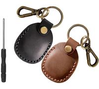 Genuine Leather AirTag Keyring Holder Compatible with Apple AirTag Keychain, Anti Lost Secure Key Ring Case for Keys Pet Collar Luggage, Handmade Protective Air Tag Key Chain Cover, 2 Pack Black/Brown