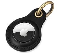 Genuine Leather AirTag Keyring Holder Compatible with Apple AirTag Keychain Leather, Anti Lost Secure Key Ring Cover for Pet Collar Luggage Bag Travel, Scratch Resistant Protective Air Tag Case, Black