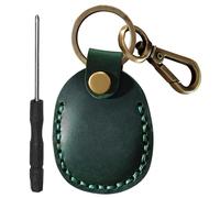 Genuine Leather AirTag Keyring Holder Compatible with Apple AirTags Keychain, Anti Lost Anti Scratch Secure Key Ring Case for Pet Collar Luggage Travel, Full Cover Protective Air Tag Key Chain, Green