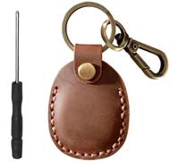 Genuine Leather AirTag Keyring Holder Compatible with Apple AirTags Keychain, Anti Lost Anti Scratch Secure Key Ring Case for Pet Collar Luggage Travel, Full Cover Protective Air Tags Key Chain, Brown