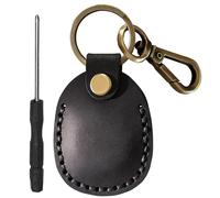 Genuine Leather AirTag Keyring Holder for Apple AirTags. Anti-Lost, Anti-Scratch Secure Key Ring Case for Key, Pet Collar, Bag, Luggage. Handmade 360° Protective Air Tag Accessory Keychain Full Cover