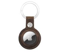 Genuine Leather AirTag Keyring Holder for Apple AirTags. Anti-Lost Scratch-Resistant Secure Key Ring Case for Key, Dog/Cat Collar, Luggage Bag. Protective Cover Keychain for Air Tag Accessory (Coffee)