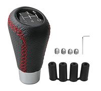 Genuine Leather & Aluminum Alloy Manual Gear Shifter Knob, Universal 5 Speed Shift HeadReplacement for Manual Cars - Black Line (Black Line)(Red Line)
