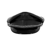 Genuine Leather Army Muir Biker Peaked Chain Black Police Military BLUF Cap Hat (UK, Alpha, L, Black)