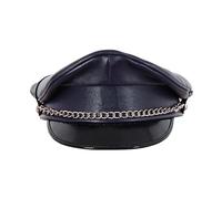 Genuine Leather Army Muir Biker Peaked with Chain Police Military BLUF Cap Hat