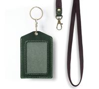 Genuine Leather Badge Holder, Detachable Keychain Lanyards for ID Badges for Easy Access, Vertical ID Badge Holder for Nurse Officer Teacher Security Staff Women Men, 2 Pack Red+Browm (Green)