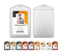 Genuine Leather Badge Holder, Single-Sided Clear ID Card Holder, 1 Pack, Horizontal & Vertical Styles, for Work, Office, and School