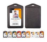 Genuine Leather Badge Holder, Single-Sided Clear ID Card Holder, 1 Pack, Horizontal & Vertical Styles, for Work, Office, and School