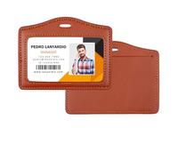 Genuine Leather Badge Holder, Single-Sided Clear ID Card Holder, 1 Pack, Horizontal & Vertical Styles, for Work, Office, and School