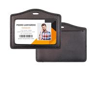 Genuine Leather Badge Holder, Single-Sided Clear ID Card Holder, 1 Pack, Horizontal & Vertical Styles, for Work, Office, and School