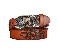 Genuine Leather Belts for Men And Women With Engraved Automatic Dragon 3D Belt Buckle Leather Ratchet For Cowboys and Cowgirls Best Gifts For Him,Brown,115cm/waist:38"~40"