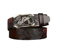 Genuine Leather Belts for Men And Women With Engraved Automatic Dragon 3D Belt Buckle Leather Ratchet For Cowboys and Cowgirls Best Gifts For Him,Coffee,130cm/waist:44"~46"