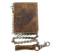 Genuine Leather Biker Wallet Solid Bicycle Chain Wallet Skull RFID Protection Wing of Hell, brown, standard size, American