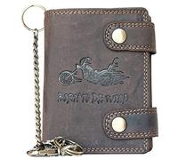 Genuine Leather Biker's Wallet Born to be Wild with Motorbike, with 14 inches Long Metal Chain to Hang