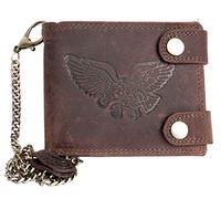 Genuine Leather Biker's Wallet Wild with an Eagle with Long Metal Chain to Hang