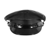 Genuine Leather Black Red Trim Army Muir Biker Peaked Police Military Cap Hat