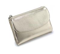 Genuine Leather Blocking Card Holder Slim Short Wallet for Women & Men Anti-Theft Credit Card Case with Zipper Coin Pocket Fashion Pebble Leather Mini Purse (Gold)