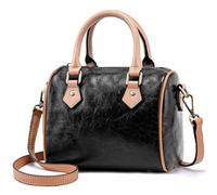 Genuine Leather Boston Bags for Women: Top Handle Handbags Small Shoulder Purse - Satchel Purses Crossbody Bag, Black