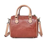 Genuine Leather Boston Bags for Women: Top Handle Handbags Small Shoulder Purse - Satchel Purses Crossbody Bag, Brown