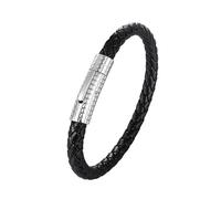 Genuine Leather Bracelet For Men Thin Braided Leather Cuff Wristband With Magnetic Clasp Stackable Vintage Punk Rock Jewellery For Women Men Black 21Cm