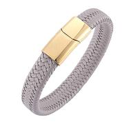 Genuine Leather Bracelet For Men Women Handmade Braided Cuff Wristband With Magnetic Clasp Gothic Viking Jewellery Father'S Day For Dad Husband Boyfriend Grey 20.5Cm