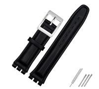 Genuine Leather Bracelet,for Swatch Strap Plain Watch Band 17mm 19mm Wrist Strap red Watchbands Women Man Watch Belt Accessories (Color : Black Silver Buckle, Size : 17mm)