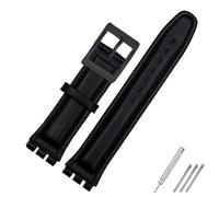 Genuine Leather Bracelet,for Swatch Strap Plain Watch Band 17mm 19mm Wrist Strap red Watchbands Women Man Watch Belt Accessories (Color : Black Black Buckle, Size : 17mm)