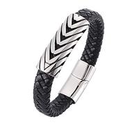 Genuine Leather Bracelets For Men Cowhide Cuff Wrap With Magnetic Clasp Handmade Braided Arrows Cuff Bangle Gift For Dad Him Husband 18.5Cm