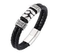 Genuine Leather Bracelets For Men Double-Layer Leather Braided Rope Bracelet With Magnetic Clasp Punk Rock Cuff Bangle Gifts For Men Him Boyfriend Birthday Christmas Black 18.5Cm