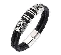 Genuine Leather Bracelets For Men Handmade Cross Leather Bracelet With Magnetic Clasp Punk Rock Cuff Bangle Gifts For Men Him Boyfriend Birthday Christmas Black 18.5Cm