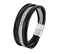 Genuine Leather Bracelets For Men Handmade Multi Layer Leather Cuff Bangle With Magnetic Clasp Lucky Vintage Jewellery For Dad Him Husband Silver 21Cm
