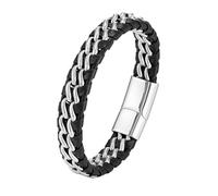 Genuine Leather Bracelets For Men Handmade Multi Layer Leather Cuff Bangle With Magnetic Clasp Lucky Punk Jewellery For Dad Him Husband Silver 21Cm
