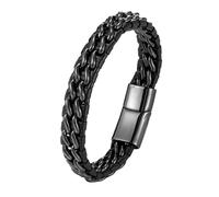 Genuine Leather Bracelets For Men Handmade Multi Layer Leather Cuff Bangle With Magnetic Clasp Lucky Punk Jewellery For Dad Him Husband Black 21Cm