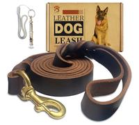 Genuine Leather Braided 6ft x 1 inch Heavy Duty Dog Training Leash, Comfortable for Large, Medium, Small Dogs (Brown)