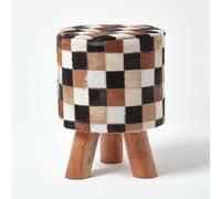 Genuine Leather Brown Check Design Bean Filled Pouffe and Footstool